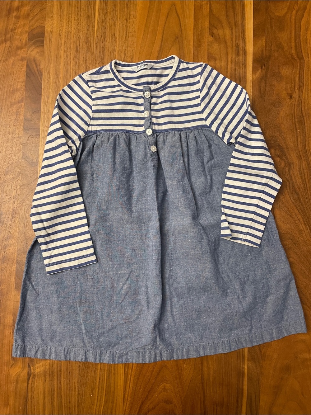 Baby Boden Navy and White Striped Long-Sleeve Dress-Style Top
